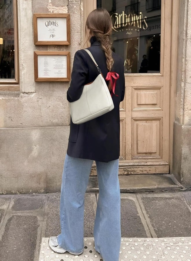 بيفن حقائب كتف متوسطة الحجم من الجلد الطبيعي من بيفن للنساء، حقائب كروسبودي نسائية بحزام قابل للتعديل، بيج مع بني - Image 2